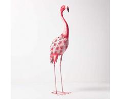 Homescapes Garten Deko Flamingo Metall Figur, handbemalt Metallvögel Dekofigur aus Eisen, Gartenfigur für Garten Teich und Balkon, Teichdeko Tierfigur, rosa ca. 67 cm hoch