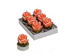 6er Teelicht-Set - Rosen aus Wachs (apricot) Ø 4cm x Höhe 5cm (B/H/T) 14x9x6cm – Kerzen Formteelicht Figurkerze
