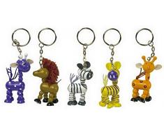 5 Schlüsselanhänger „Safari“ mit lustigen Wildnis-Tieren, 5 verschiedene bunte Holzfiguren mit Schlüsselring