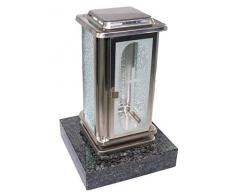 Kunst-Art-Köhl Grablaterne Edelstahl mit Kreuz Grablampe montiert auf einem Granitsockel,Grablampe (Nero Impala)