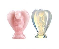 CrystalTears Paar Fengshui Edelstein Kristall Engel Figuren Schutzengel Talisman Glücksbringer Reiki Deko Dekoration (Rosenquarz+Mondstein)