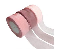 YXJDWEI 3 Rollen Schleifenband Organzaband Geschenkband Dekoband für Hochzeit Party Haus Deko 3.8cm x 45m pro Rolle Pink Serie