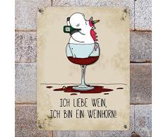 trendaffe - Honeycorns Metallschild mit Einhorn Motiv und Spruch: Ich Bin EIN Weinhorn!