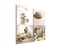 Bilder Feng Shui Muscheln Wandbild 80 x 80 cm Vlies - Leinwand Bild XXL Format Wandbilder Wohnzimmer Wohnung Deko Kunstdrucke Braun 4 Teilig - MADE IN GERMANY - Fertig zum Aufhängen 501643a