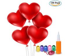 Meersee Herzballons mit Pumpe 100 Latexballons und 6 Farbiges Band Luftballons Herz Rot für Valentinstag, Party, Hochzeitsfeiern (Herz)