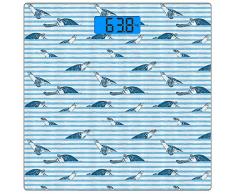 Digitale Präzisionswaage für das Körpergewicht Platz Gestreiftes Set Ultra dünne ausgeglichenes Glas-Badezimmerwaage-genaue Gewichts-Maße,Schildkröten und blaue Streifen abstrakter Kunstdruck aquatisc