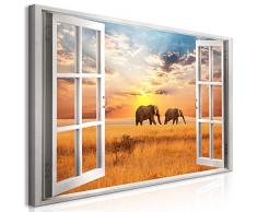murando Wandbild Mega XXXL Fensterblick 160x80 cm Einteiliger XXL-Format Kunstdruck zur Selbstmontage Leinwandbilder Moderne Bilder DIY Wanddekoration Wohnung Deko Afrika Elefant c-C-0388-ak-e