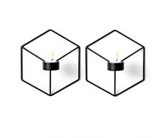 Sziqiqi 2-teiliger EIN-Set Kerzenständer Schmiedeeisern geometrische Form, Stereometrischer wandmontierter Kerzenleuchter, Beleuchtung Dekoration für Wohnzimmer Esszimmer Bar, Kerzenleuchter, Schwarz
