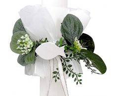 ZauberDeko Kerzenrock Kommunion Kerze Kerzenring Kommunionkerze Tropfschutz Eukalyptus Weiß