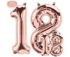 FUNXGO Folienballon Zahl in Rose Gold 2 Stück - 40/100cm +16/40cm - Folienballons für Helium und Luft als Geburtstag, Hochzeit , Jubiläum oder Abschluss Geschenk , Party Dekoration (Rosegold[18])