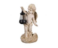 Engel NF86335 C, Groß 42 cm hoch, Gartenengel, Deko Engel mit LED Solar Lampe, Antik Weiß, Dekorationsfigur Gartendekoration, Gartenfigur, Engelsfigur, Schutzengel, Skulptur, Windlicht,