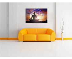 Meditierender Mensch Blume des Lebens Format: 60x40 auf Leinwand, XXL riesige Bilder fertig gerahmt mit Keilrahmen, Kunstdruck auf Wandbild mit Rahmen, günstiger als Gemälde oder Ölbild, kein Poster oder Plakat