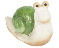 CHICCIE Keramik Schnecke Weiß Grün 11cm - Gartenfigur Tierfigur Keramikfigur Dekofigur