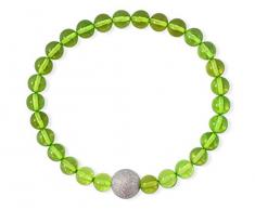 heliaden Armband mit grünem Bernstein und diamentierter Silberkugel