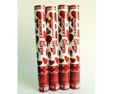 4x Konfetti mit roten Herzen; Konfettikanone; Konfettibombe: 40cm per Druckluft bis 7m, rosenrot rote Herzen für Hochzeit, Standesamt, Party ...