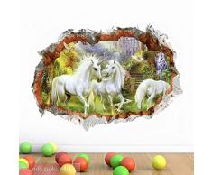 WandSticker4U®- 3D Wandtattoo Kinderzimmer EINHORN in Wald I Wandbilder: 50x70 cm I Wandsticker Kinder Tiere Poster Pferde Einhörner Aufkleber I Wand Deko für Babyzimmer Mädchen