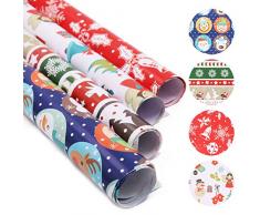 Geschenkpapier mit Weihnachtsmann-Motiv, buntes Weihnachts-Geschenkpapier – Kinder Schneemann, Rentier, Weihnachtsbaum, Schneeflocke, Weihnachtsglocke, Weihnachtsengel (70 x 50 cm)