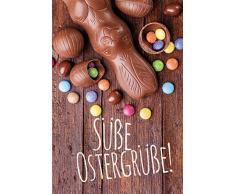 Osterkarte von KE - Frohe Ostern Karte - Ostergrußkarte - Grußkarte - Mit Glitzer - Format 17,0 x 11,5 cm - Klappkarte inkl. Umschlag - Motiv: Schokohase