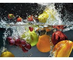 Artland Echt-Glas-Wandbild Deco Glass nmedia Spritzendes Obst auf dem Wasser Ernährung & Genuss Lebensmittel Obst Fotografie Bunt D1GJ