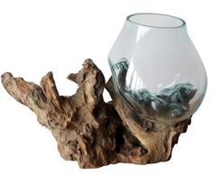 Geschenk Deko Gamal Wurzelholz B-Ware Glasvase Ø Glas 18-20 cm Wurzel Holz Teakholz Vase Glas L