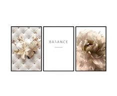 decomonkey | Poster 3er – Set schwarz-weiß Abstrakt Kunstdruck Wandbild Print Bilder Bilderrahmen Kunstposter Wandposter Posterset Balance Aufschrift Blumen Lilie Leder