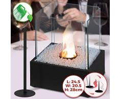 Tischkamin - Edelstahl, Bio-ethanol, für den Innen- und Außenbereich, inkl. Steine, Schwarz - Feuerstelle, Glaskamin, Glasfeuer, Tischfeuer, Tisch-Dekofeuer