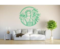 INDIGOS UG 4051095201700 Wandtattoo/Wandaufkleber - D28 Abstraktes Design Ornament/schöne Prinzessin im Kleid in Großer Blumenranke und kleinen Verzierungen im Kreis - grün, Vinyl, 40 x 36 x 1 cm