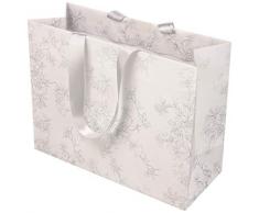 Clairefontaine 223760C Geschenktasche, 32 x 13 x 24,5 cm, mit Arabesken, ideal für Shopping und schicke Geschenke, 1 Stück, Silber/Weiß