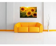 Sonnenblumen auf dem Feld, Format: 60x40 auf Leinwand, XXL riesige Bilder fertig gerahmt mit Keilrahmen, Kunstdruck auf Wandbild mit Rahmen, günstiger als Gemälde oder Ölbild, kein Poster oder Plakat