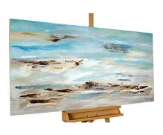 KunstLoft® Gemälde Meeresbrandung im Morgendunst in 140x70cm | Leinwandbild handgemalt | Abstrakt Beige Türkis Wohnzimmer | Wandbild-Unikat | Acrylgemälde auf Leinwand | Acrylbild auf Keilrahmen