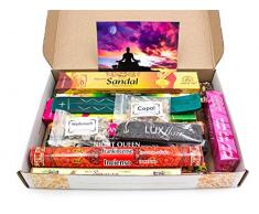 XXL Premium Räucherstäbchen Probierset (183 Teile), zur Meditation und Entspannung, inkl. Räucherstäbchen Halter und Weihrauch, indische Räucherstäbchen in unterschiedlichen Sorten (z.B. Nag Champa, Sandelholz, Vanille, Opium,