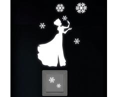 Wandtattoo Loft Leuchtaufkleber "Eis Prinzessin mit Schneflocken" Steckdose / Lichtschalter / Fluoreszierend und im Dunkeln leuchtend