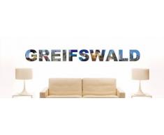 INDIGOS UG - WANDTATTOO / Wandsticker / Wandaufkleber / Aufkleber farbige Wandschrift Städtename Greifswald mit Sehenswürdigkeiten 80 x 8 cm Länge