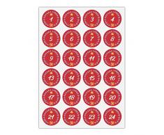 24 hübsche Advents Aufkleber mit den Zahlen 1 - 24 in Kranz mit Stern, rot, MATTE universal Papieraufkleber für Adventskalender, Weihnachts Geschenke, Etiketten für Tischdeko, Pakete, Briefe und mehr (ø 45mm