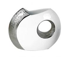 Formano Deko Vase mit Loch aus Keramik, Höhe ca. 24 cm, Weiß-Silber Edelweiß, Glänzend