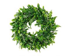 LinTimesTürkranz Wandkranz, Girlande Künstlich Pflanze mit Blumen und grünen Blättern für HochzeitenZuhause, Parties, Türen Und Feste - Grün
