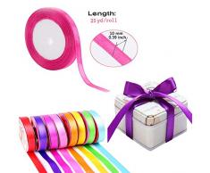 XUNKE 25Yd/STK * 10mm Satinband Dekoband, 8 Stück Geschenkband Schleifenband Ripsband Ringelband für Hochzeit Bänder Geschenkbänder Stoffband