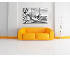 Monocrome, Wunderschöner Kolibri mit Blüte 3-Teiler Leinwandbild 120x80 Bild auf Leinwand, XXL riesige Bilder fertig gerahmt mit Keilrahmen, Kunstdruck auf Wandbild mit Rahmen, gänstiger als Gemälde oder Ölbild, kein Poster oder Plakat