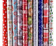 10 Rollen Weihnachtspapier, Geschenkpapier WEIHNACHTEN 2m x0,7m