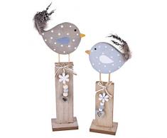 Dadeldo-Home Vogel 2er-Set Deko-Figur Holz 25x9x4cm Natur-grau