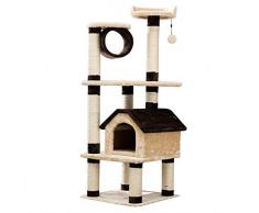 WCY Cat Turm Activity Center Großer Kratzbaum Apartment mit Sisal Scratch Post und bewohnbares Haus, Super Katze Baumständer (Farbe: Beige, Größe: 51X51X138cm) yqaae