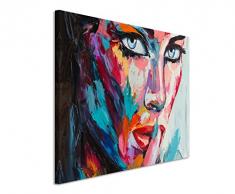 Paul Sinus Art XXL Fotoleinwand 120x80cm Buntes modernes Ölgemälde – Frau mit blauen Augen auf Leinwand Exklusives Wandbild Moderne Fotografie für ihre Wand in vielen Größen