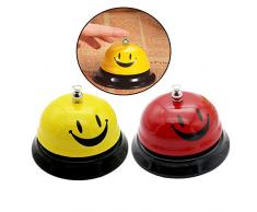 Schneespitze 2 Stück Tischglocke Rezeptionsklingel Metall Eisenüberzug Tischklingel Lächeln Muster Für Hotels Bars Restaurants Silber,Rot gelb