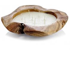 Wachsgefäße Teakschale in Natur gewachst 60 cm Durchmesser gefüllt mit Kerzenwachs zur Mehrdocht Kerze