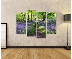 islandburner Bild Bilder auf Leinwand XXL Leinwandbild Wandbilder Kunstdrucke Poster 4-teilig BIF Blumen im Wald Lavendel