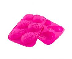BlueFox Silikonform mit Ostereiern, Kuchen, Muffins, Creme-Füllung, Oster-Fest, 6 detailreiche Ostereierformen, Oster-Frühstück, Back-Form, Süßigkeiten, Lamm, Hase, Karnickel, Farbe: Rosa