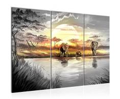 Bilder Afrika Elefant Wandbild 120 x 80 cm - 3 Teilig Vlies - Leinwand Bild XXL Format Wandbilder Wohnzimmer Wohnung Deko Kunstdrucke Gelb Grau - MADE IN GERMANY - Fertig zum Aufhängen 000731a