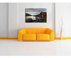 Sonnenaufgang am Fjord Norwegens, Format: 100x70 auf Leinwand, XXL riesige Bilder fertig gerahmt mit Keilrahmen, Kunstdruck auf Wandbild mit Rahmen, günstiger als Gemälde oder Ölbild, kein Poster oder Plakat