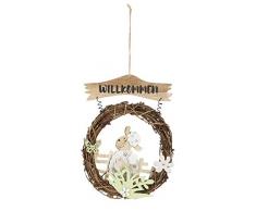 HEITMANN DECO Türkranz mit Schaf - Willkommen - Fensterkranz, Wanddeko, Frühlingsdeko, Osterdeok - Natur, Weiß, Grün