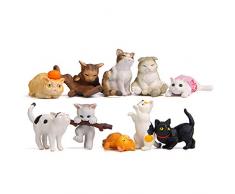 flybuild 10 Stücke Mini Realistische Katze Figur Skulptur PVC Spielzeug Puppenhaus Garten Ornamente 10pcs